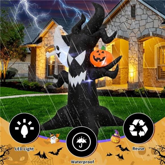 6FT Halloween Inflatable Haunted Tree with Glowing Ghost & LED Pumpkin - Picture 5 of 8